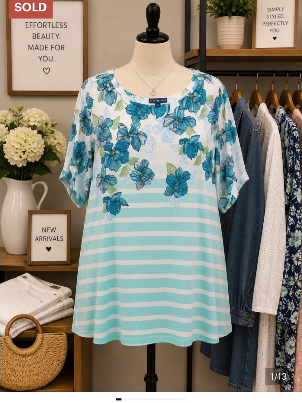 NWT KAREN SCOTT PLUS SIZE 1X TOP‎ FLORAL BLOUSE